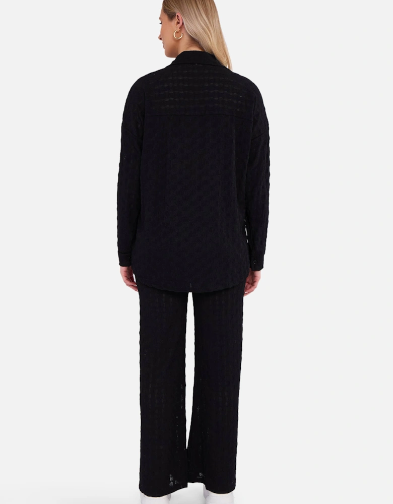 Black Textured Oversized Long Sleeves Shirt