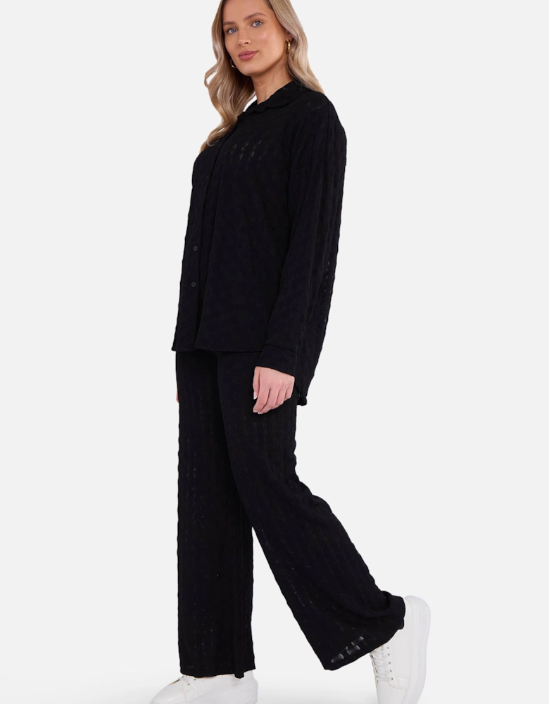 Black Textured Oversized Long Sleeves Shirt