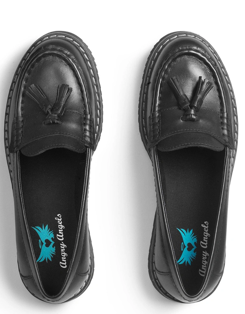 Infinity Girls Chunky Sole Black Leather Loafer School Shoes