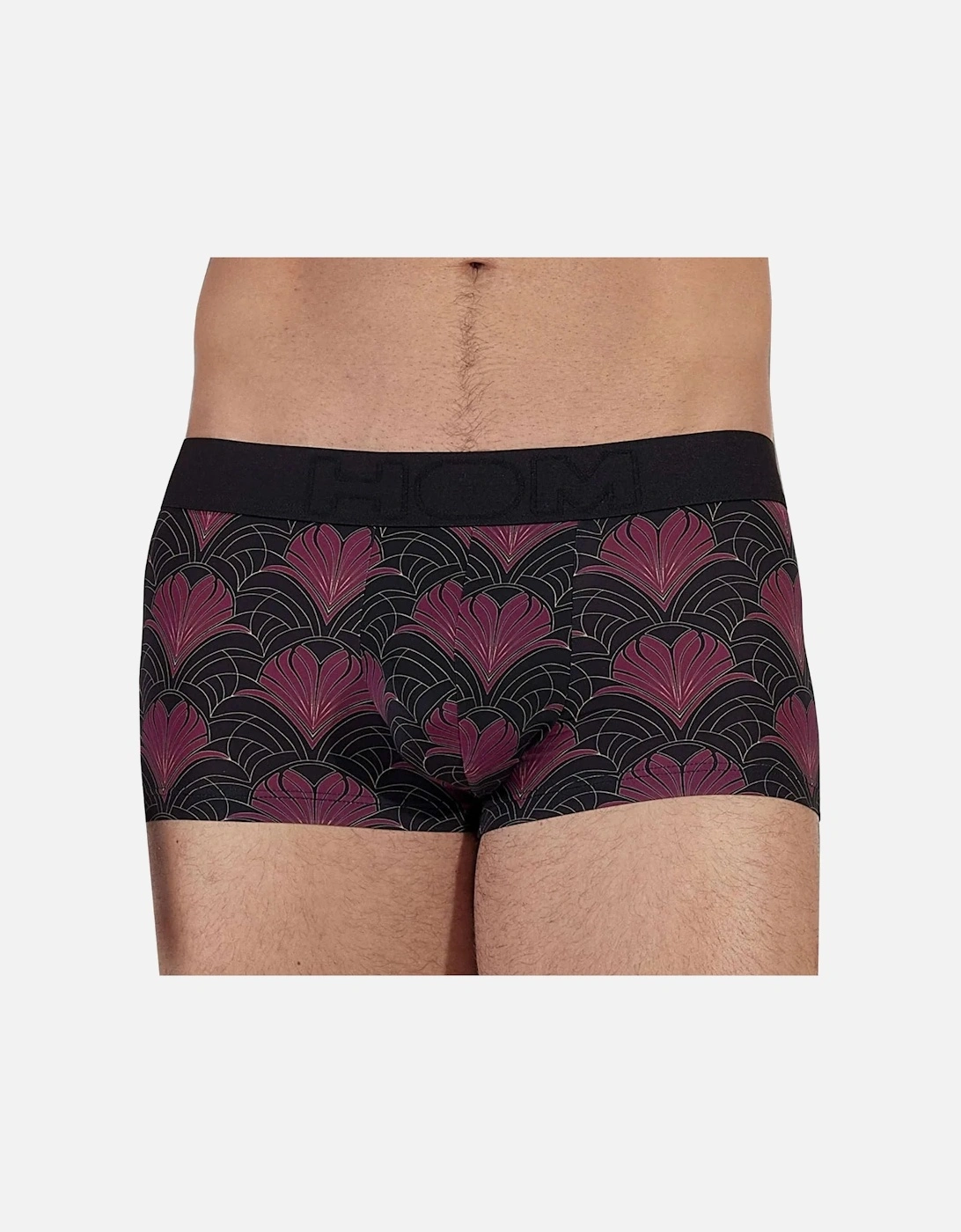 Hom Men's Temptation Carlyle Floral Hearts Print Boxer Trunk, Black/bordeaux - Size: 32/30/31