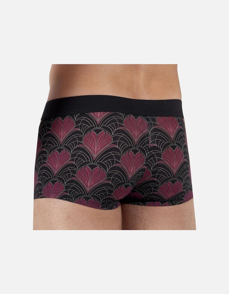 Temptation Carlyle Floral Hearts Print Boxer Trunk, Black/bordeaux