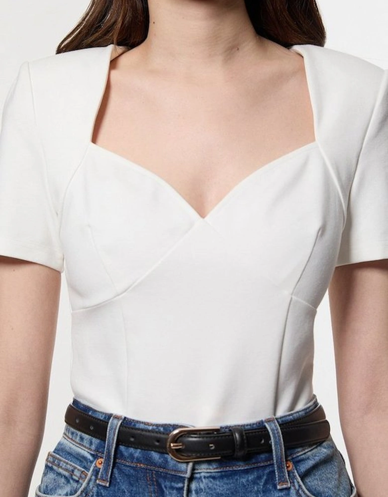 Ponte Short Sleeve Sweetheart Neckline Bodysuit