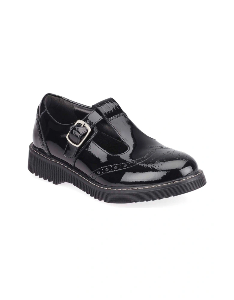 Imagine Girls Black Patent Leather Brogue Detail Chunky School Shoes