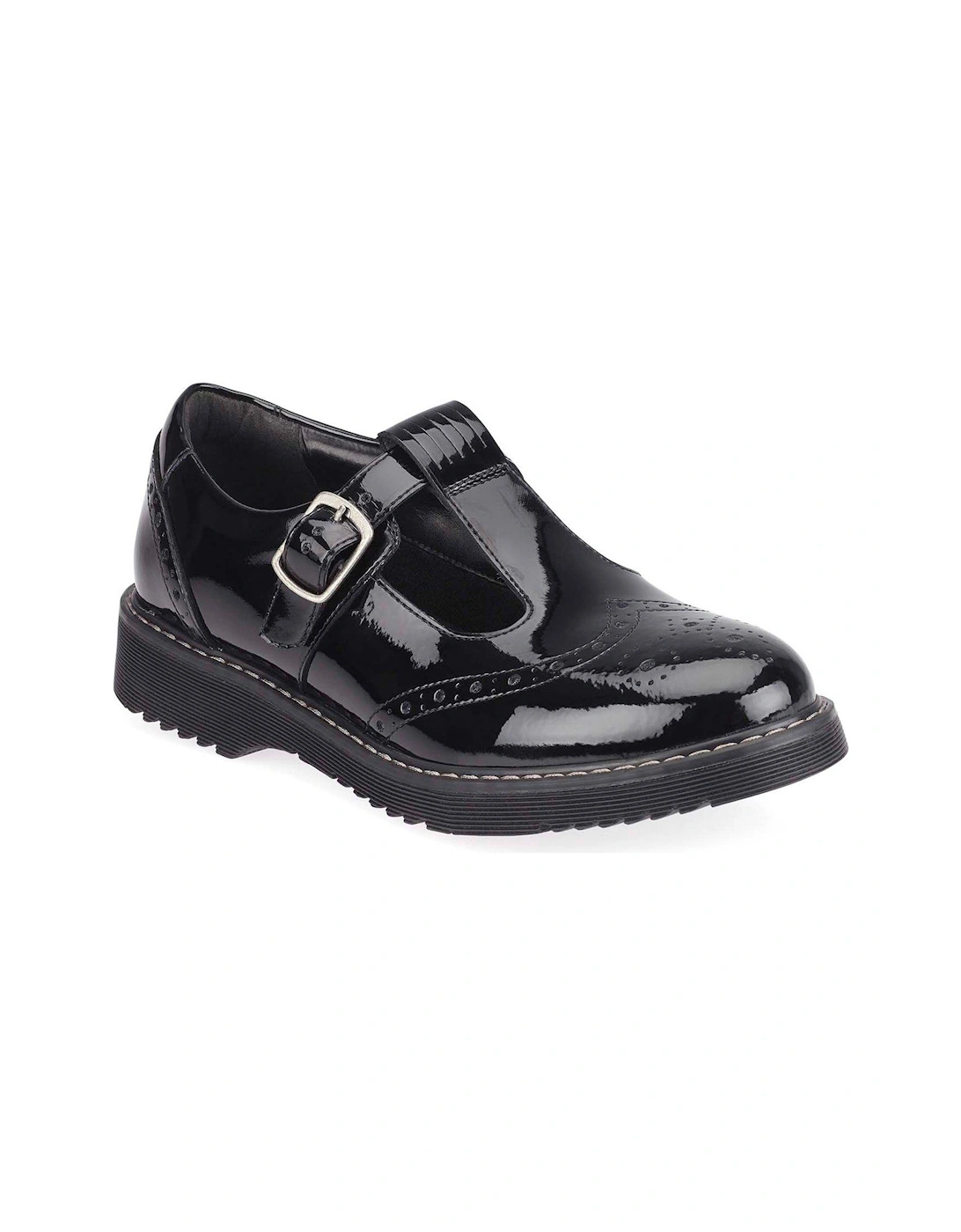 Imagine Girls Black Patent Leather Brogue Detail Chunky School Shoes