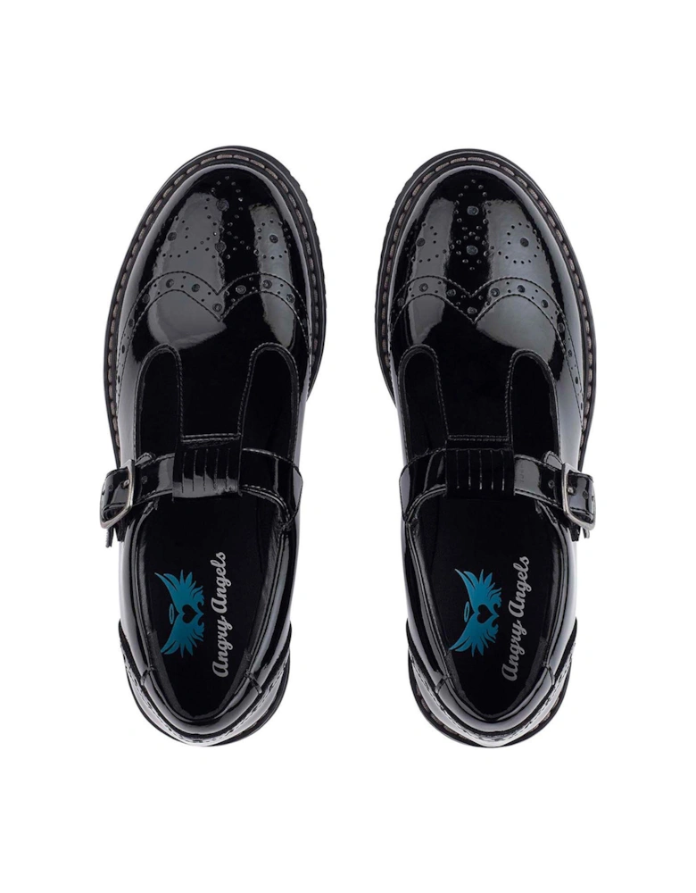 Imagine Girls Black Patent Leather Brogue Detail Chunky School Shoes