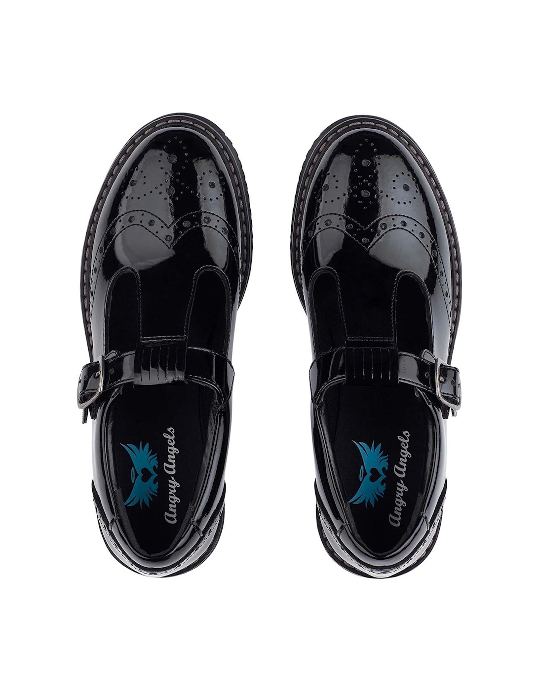 Imagine Girls Black Patent Leather Brogue Detail Chunky School Shoes