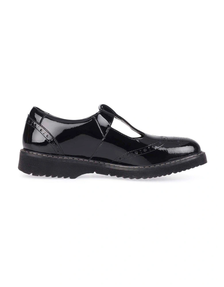 Imagine Girls Black Patent Leather Brogue Detail Chunky School Shoes