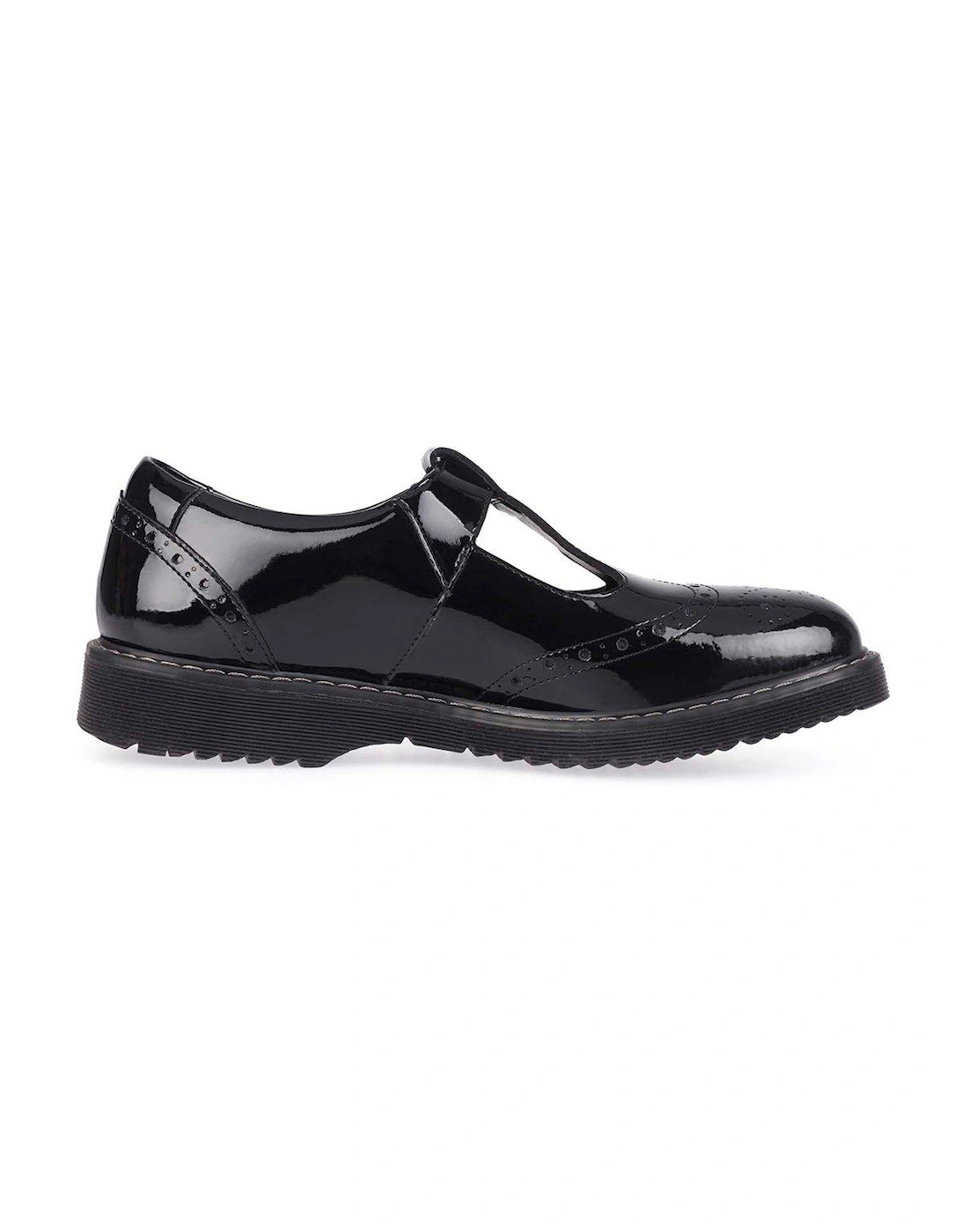 Imagine Girls Black Patent Leather Brogue Detail Chunky School Shoes