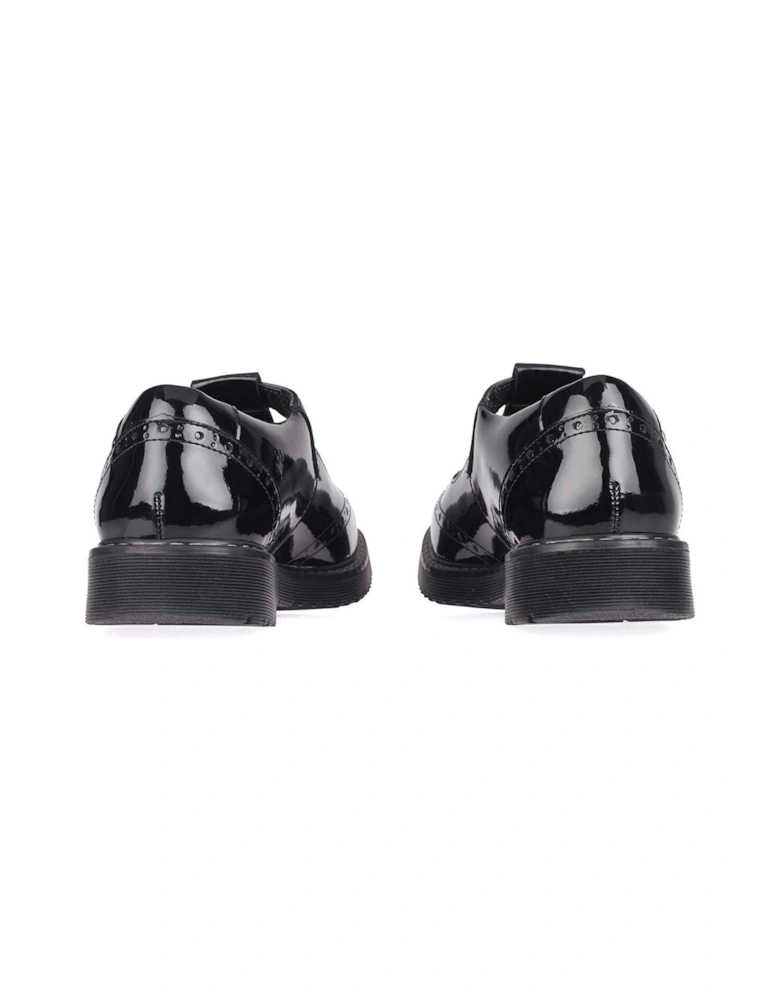 Imagine Girls Black Patent Leather Brogue Detail Chunky School Shoes