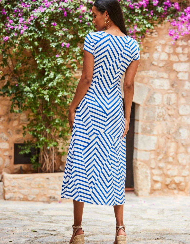 Geo Knot Front Cap Sleeve Fit And Flare Dress - Navy