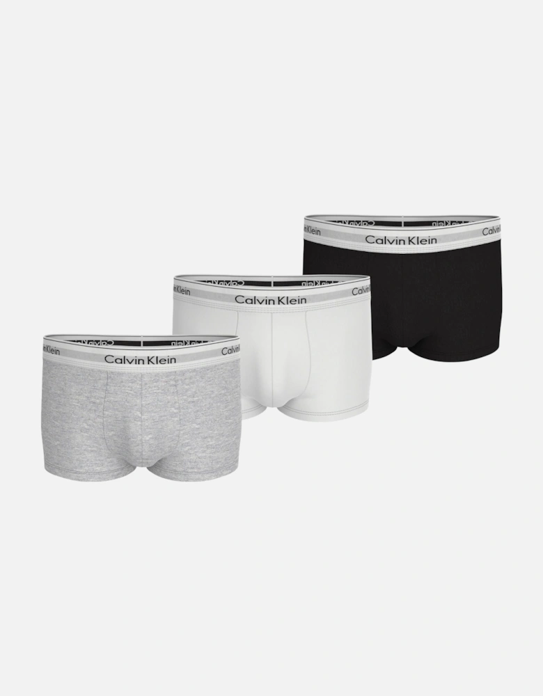 3-Pack Icon Cotton Stretch Low-Rise Boxer Trunks, Black/White/Grey