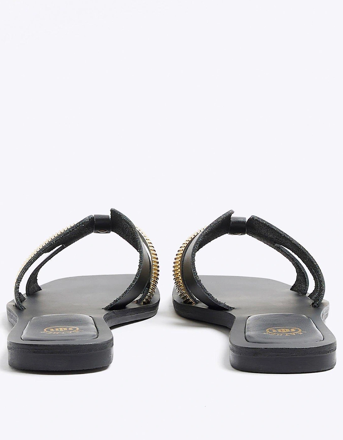 Cut Out Strap Leather Sandal - Black