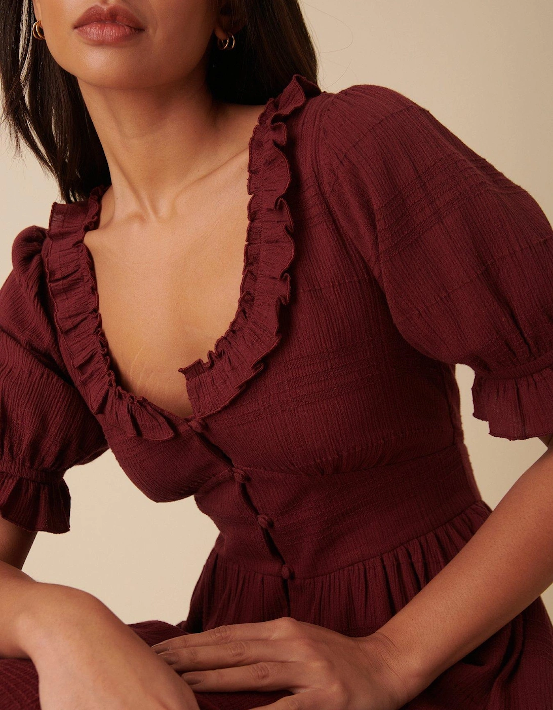 Flossie Midaxi Dress Plain - Burgundy - Red