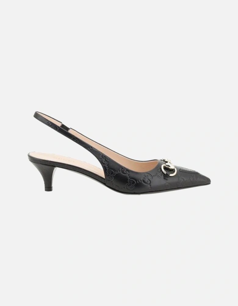 Horsebit Leather Slingback Kitten Heel Pumps Women - Black