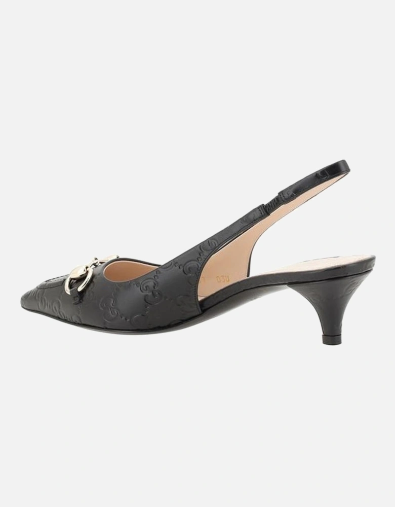 Horsebit Leather Slingback Kitten Heel Pumps Women - Black