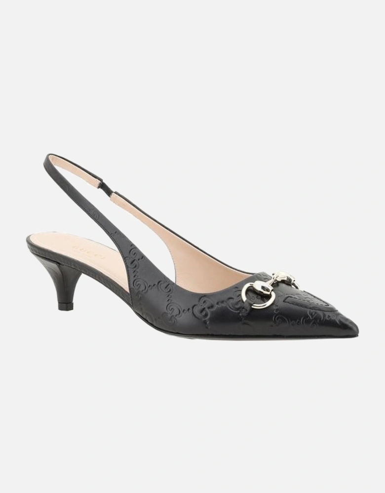 Horsebit Leather Slingback Kitten Heel Pumps Women - Black