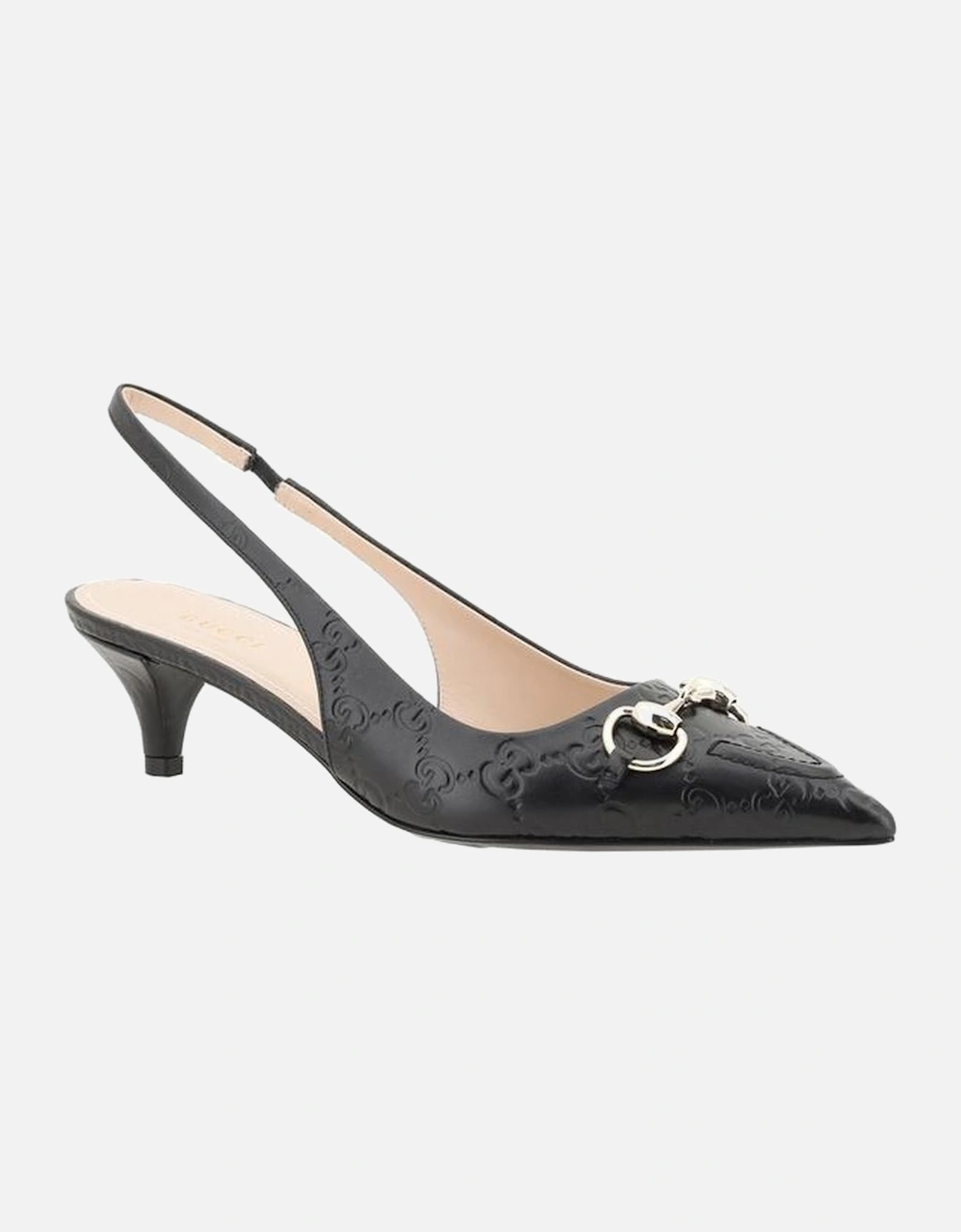 Horsebit Leather Slingback Kitten Heel Pumps Women - Black