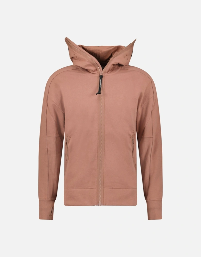 Hooded Explorer Goggle Zip Up Sweatshirt Light Brown