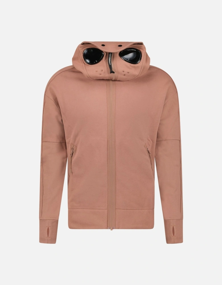 Hooded Explorer Goggle Zip Up Sweatshirt Light Brown