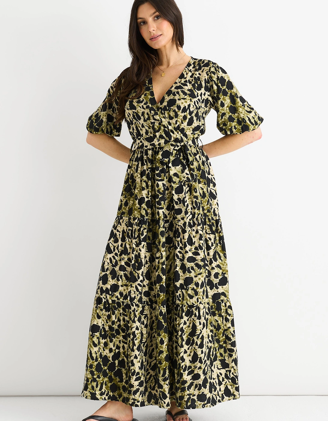 Green Animal Print Wrap Skater Maxi Dress, 5 of 4