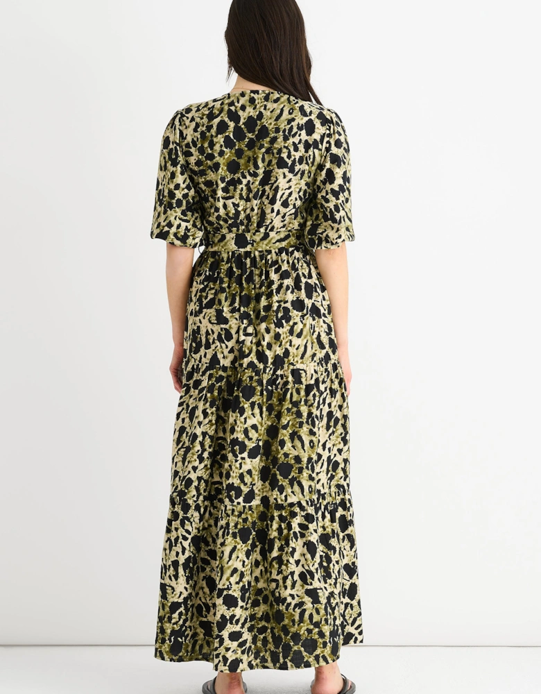 Green Animal Print Wrap Skater Maxi Dress