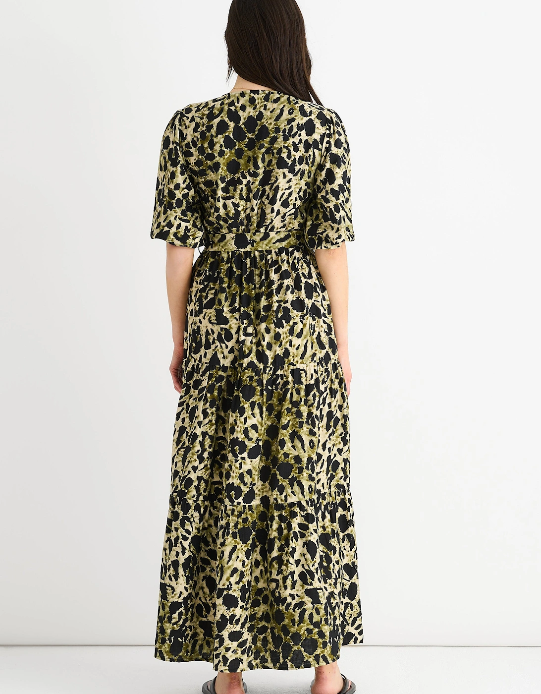 Green Animal Print Wrap Skater Maxi Dress