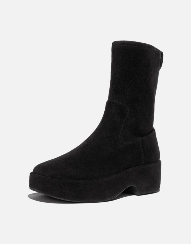 Women's F-Luma Stretch Suede Demi-Wedge Mid-Calf Boots All Black