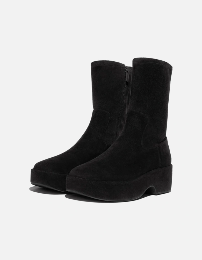 Women's F-Luma Stretch Suede Demi-Wedge Mid-Calf Boots All Black