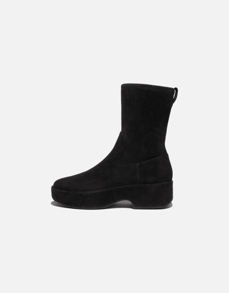 Women's F-Luma Stretch Suede Demi-Wedge Mid-Calf Boots All Black