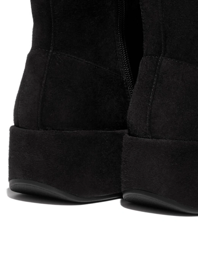 Women's F-Luma Stretch Suede Demi-Wedge Mid-Calf Boots All Black