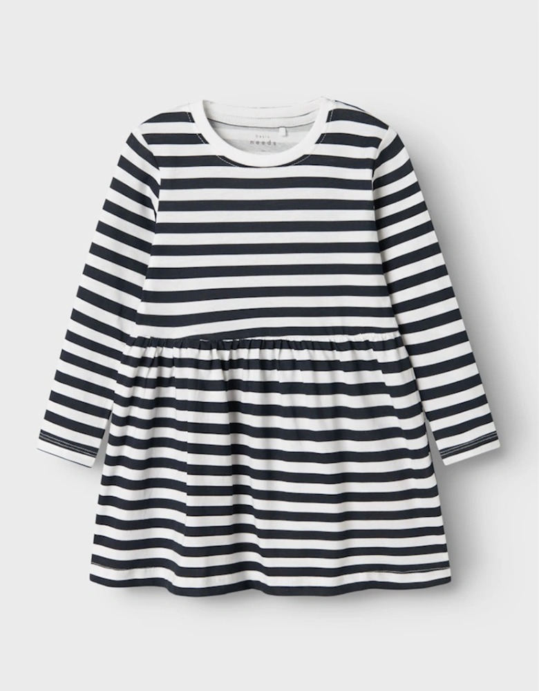 Mini Girl's Vivia Long Sleeve Dress Bright White/Dark Sapphire Stripes