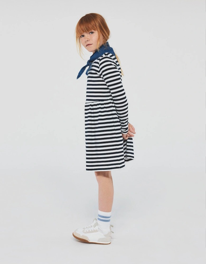 Mini Girl's Vivia Long Sleeve Dress Bright White/Dark Sapphire Stripes