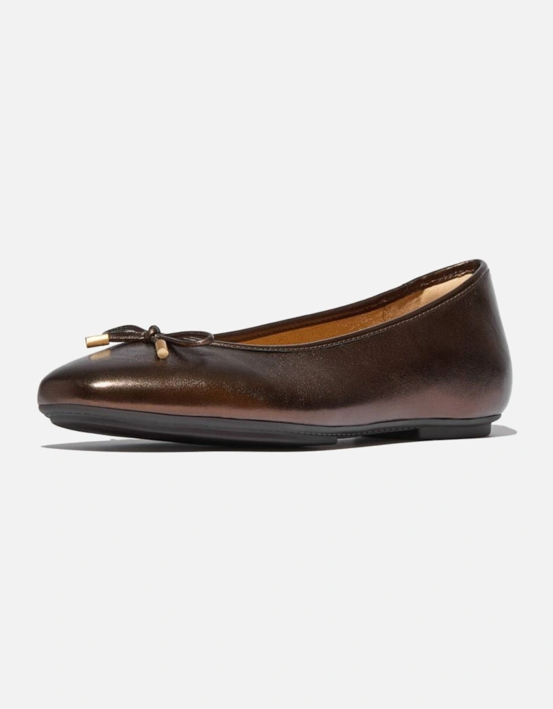 Women's Delicato Bow Soft Metallic-Leather Ballet Flats Chocolate Brown