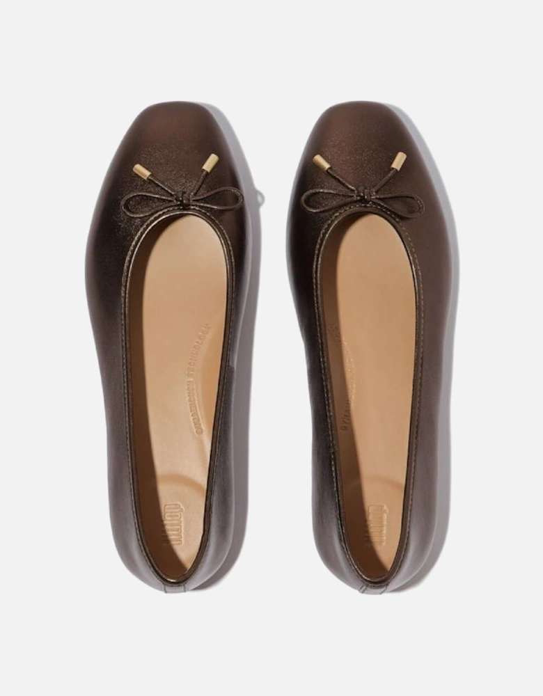 Women's Delicato Bow Soft Metallic-Leather Ballet Flats Chocolate Brown