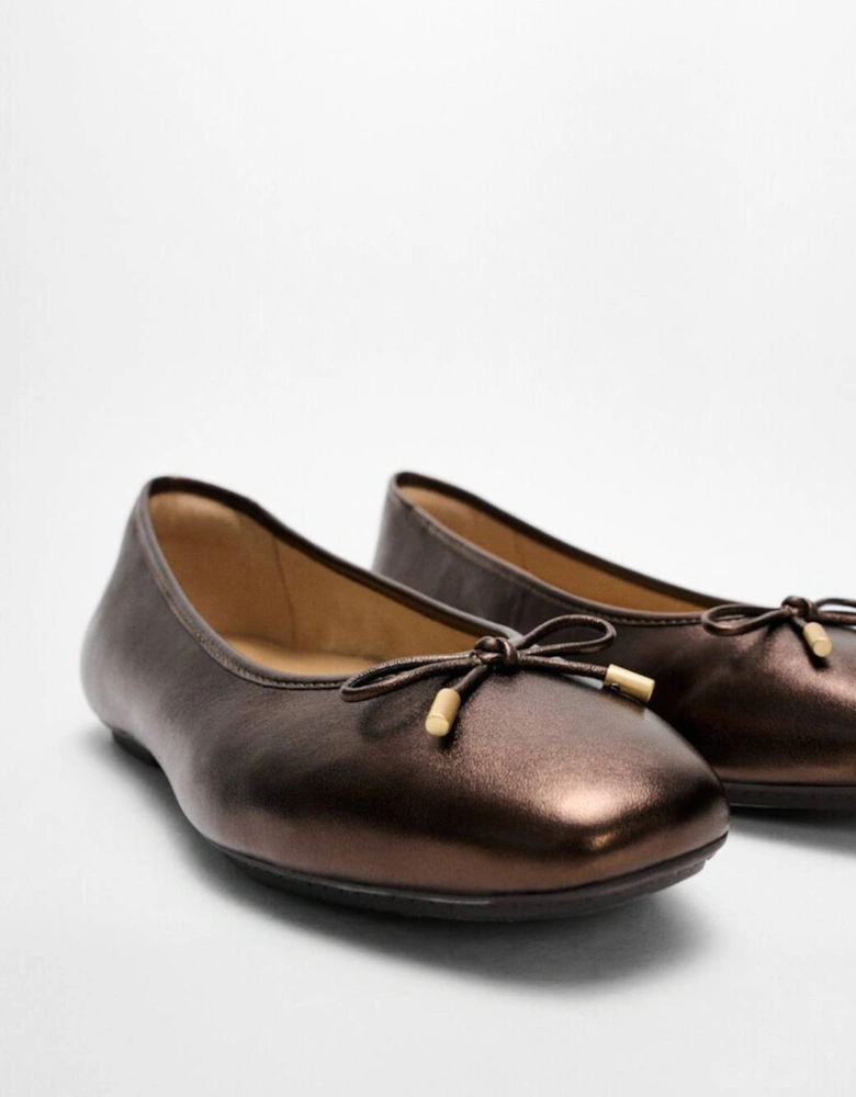 Women's Delicato Bow Soft Metallic-Leather Ballet Flats Chocolate Brown