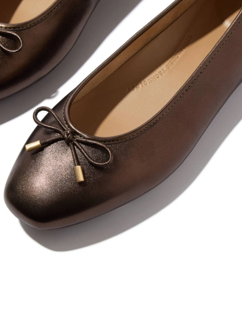 Women's Delicato Bow Soft Metallic-Leather Ballet Flats Chocolate Brown