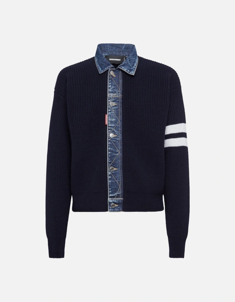 Denim Wool Mix Cardigan Navy