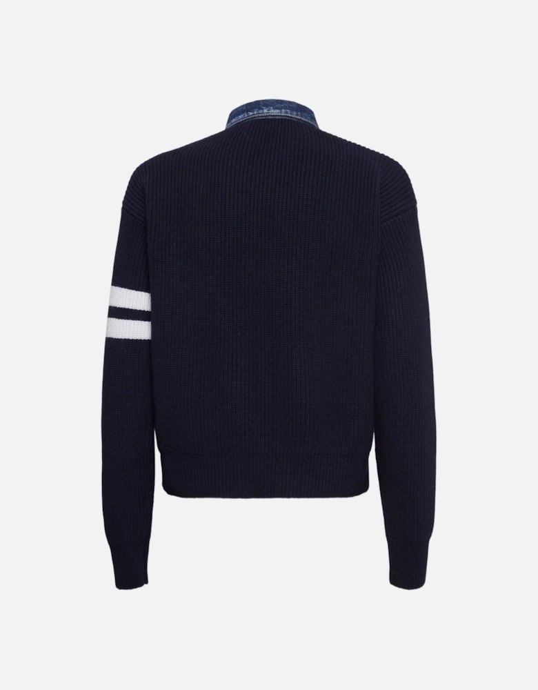 Denim Wool Mix Cardigan Navy