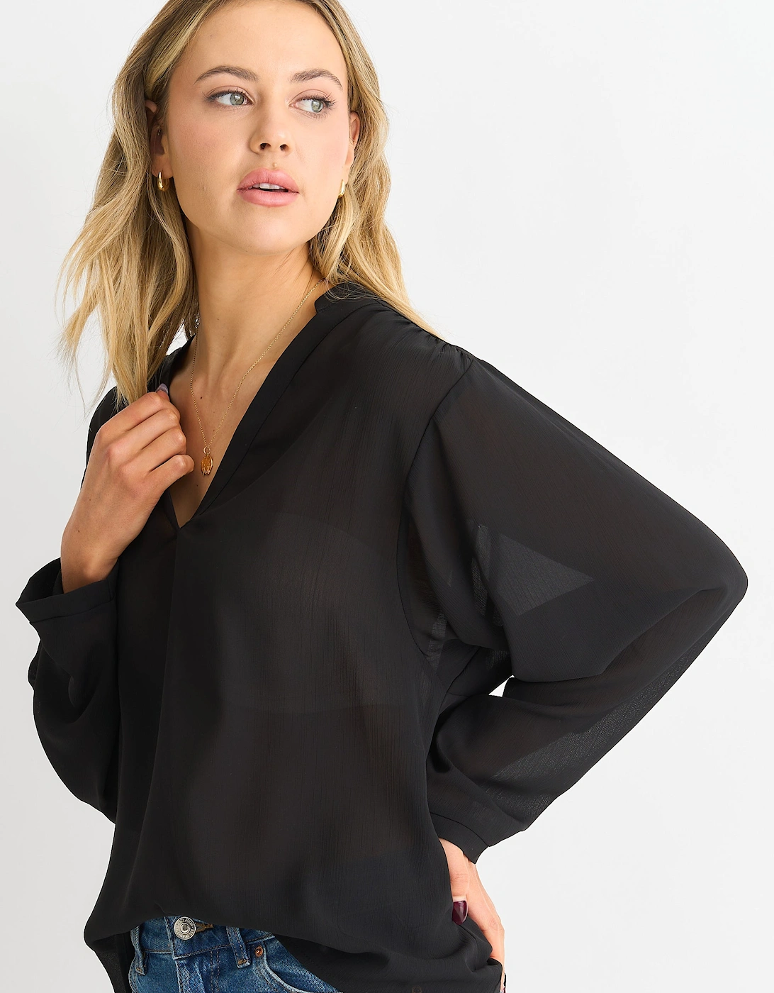 Black Textured Chiffon Oversized Blouse