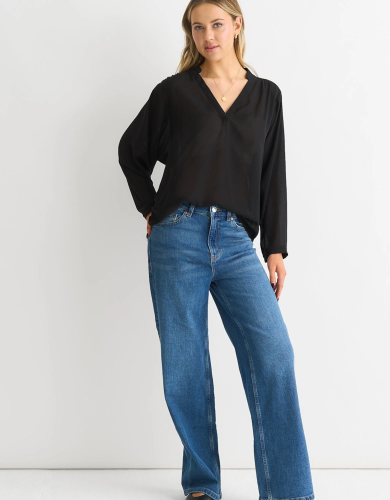 Black Textured Chiffon Oversized Blouse