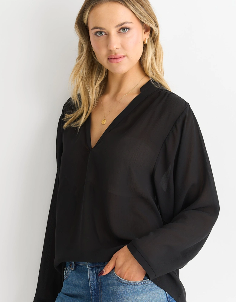 Black Textured Chiffon Oversized Blouse