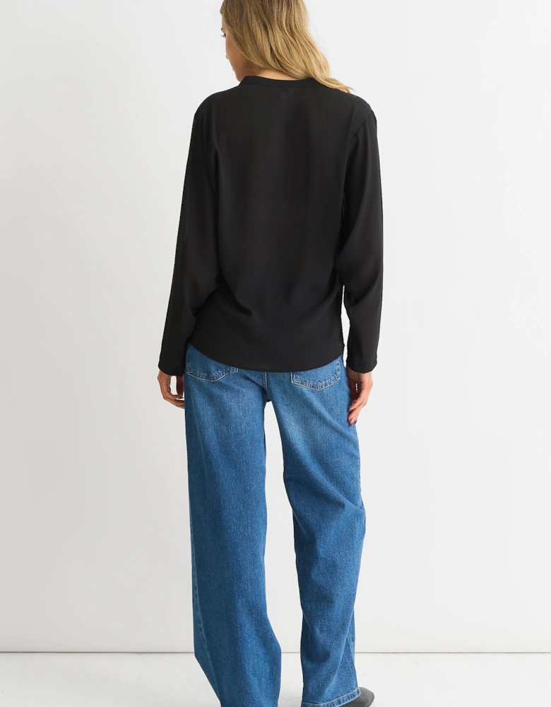 Black Textured Chiffon Oversized Blouse