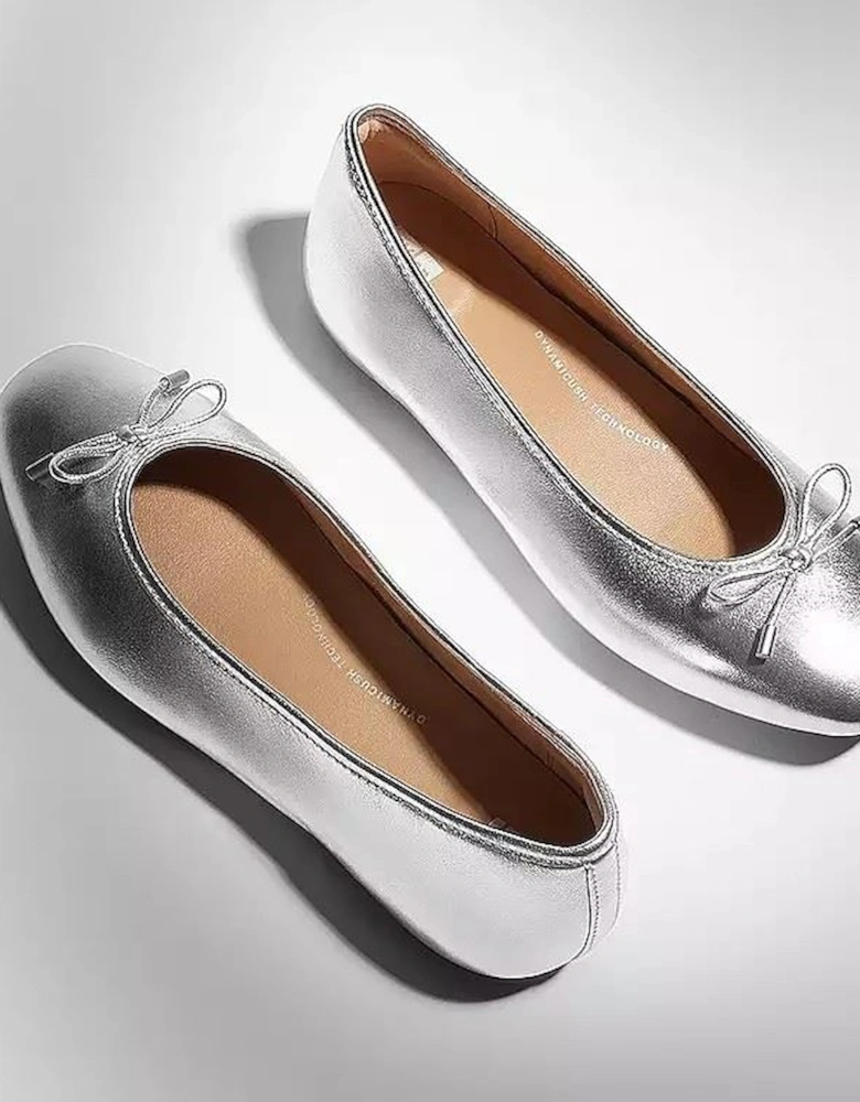 Delicato Metallic Leather Women's Silver Ballet Flats