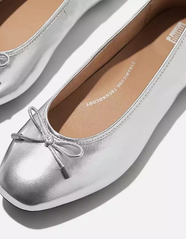 Delicato Metallic Leather Women's Silver Ballet Flats