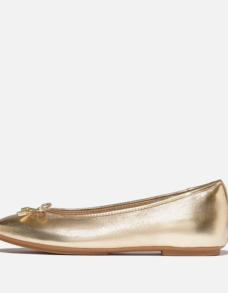 Delicato Metallic Leather Women's Platino Ballet Flats