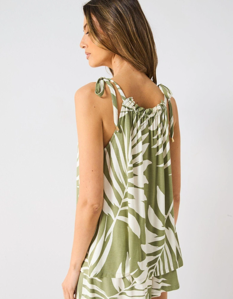 Tie Strap Swing Top - Leaf Print.