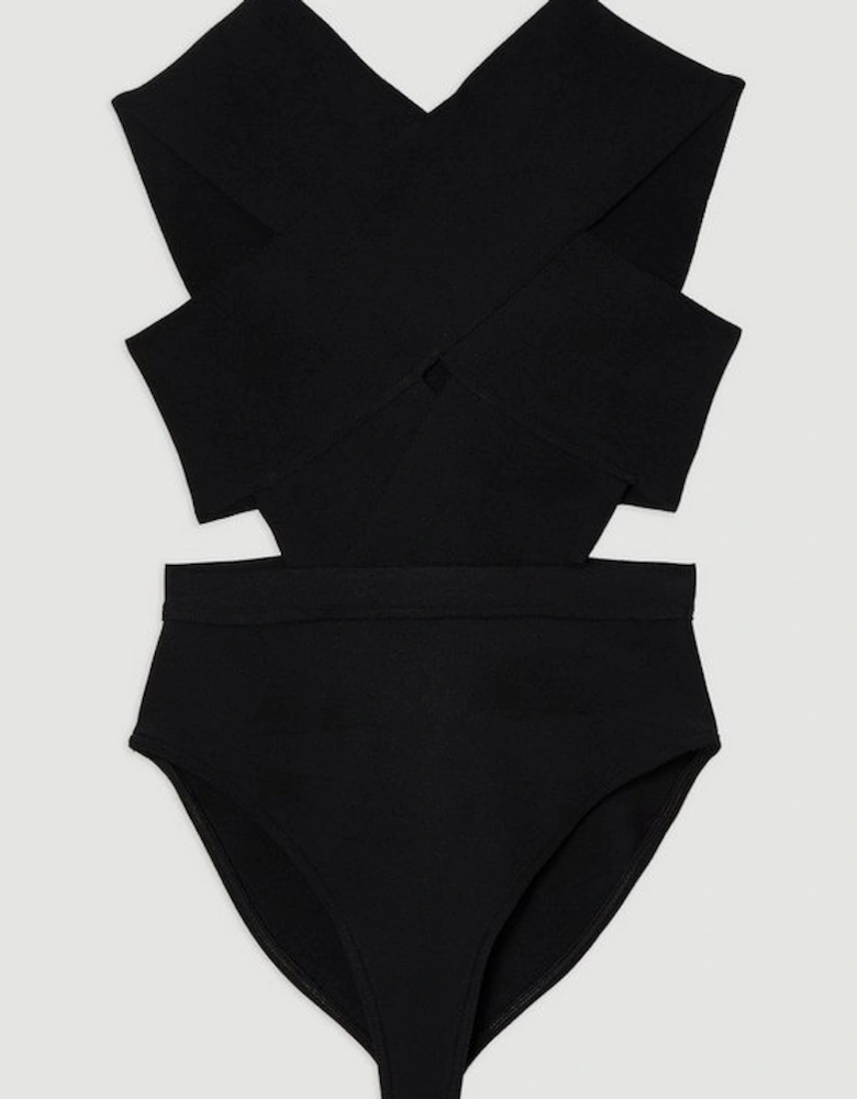 Bandage Textured Cross Front Swimsuit