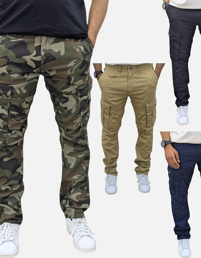 Mens Cargo Trousers Combat Pants Regular Fit Cotton Chino WorkWear Casual Bottom
