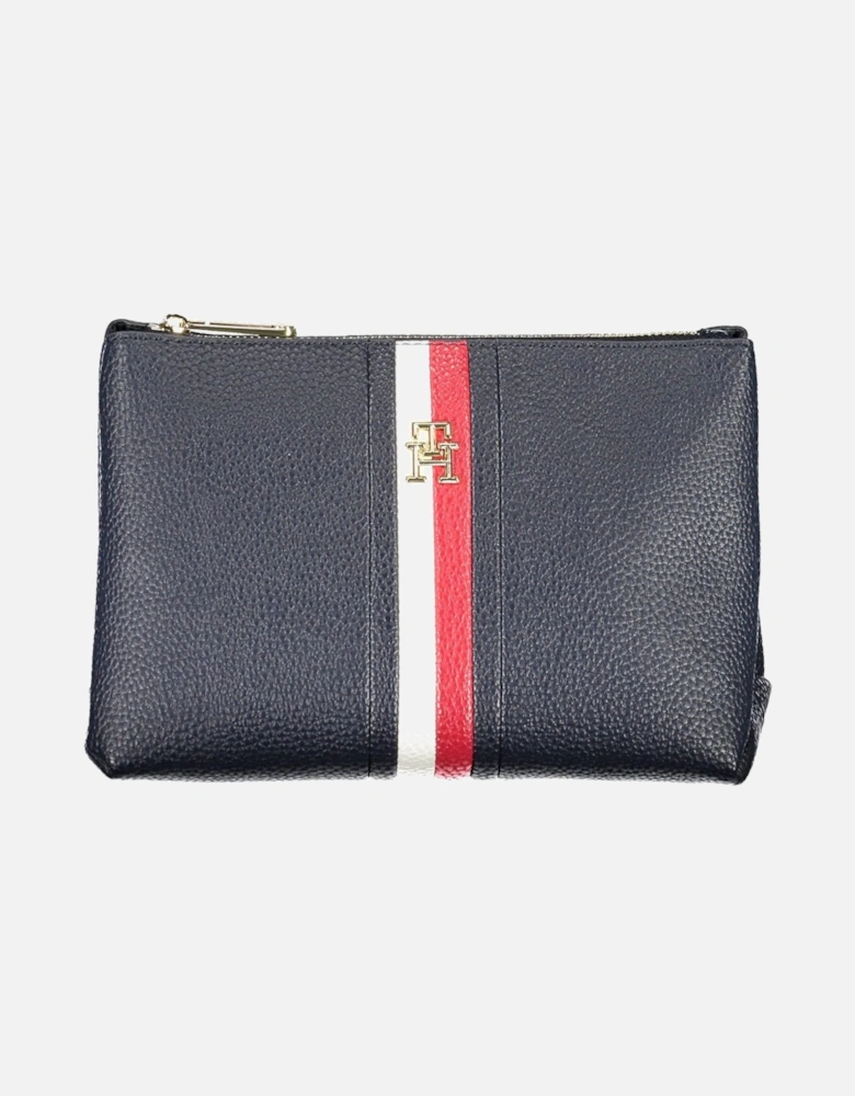 Chic Blue Pochette with Bold Accents and Secure Zip Closure Women