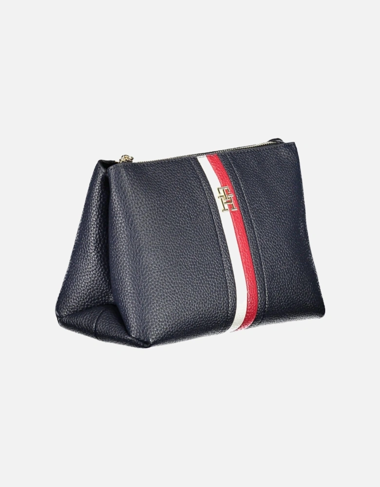 Chic Blue Pochette with Bold Accents and Secure Zip Closure Women